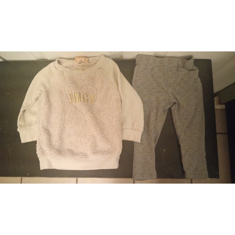 Juicy Couture girls beige fuzzy sweater and pants‎ set